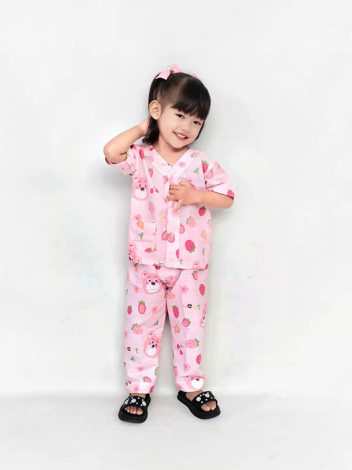 Piyama Anak perempuan Bahan Katun Adem Variasi Tanpa Kerah Usia 1-10 tahun Tidur Anak-Anak Setelan