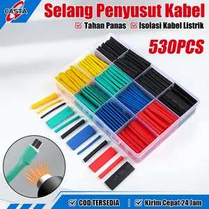CASTA Tabung Penyusutan Panas Heatshrink 164 328 530PCS Multi Ukuran Warna Isolasi Kabel Listrik Tahan Api Korosi Selongsong Bakar Pelindung Kawat Perbaikan Sambungan Elektronik Otomotif Rumah Aman Praktis