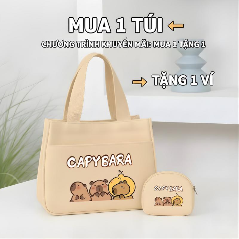 Mua 1 tặng 1 Túi MIni Đa Năng Đựng Hộp Cơm Giữ Nhiệt Mỹ Phẩm Túi Mini Vải Canvas Đựng Tã Bỉm Có Khoá Kéo Miệng Túi Vải Canvas Họa Tiết Labubu Migo Capybara dễ thương- Bag Nữ tặng ví cầm tay