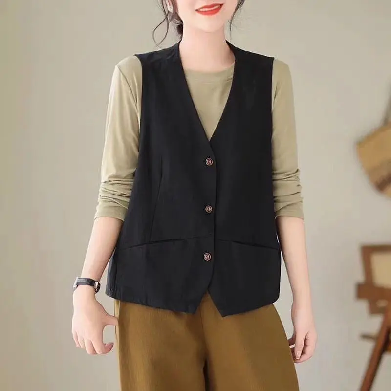 Devira Vest New Series Top Atasan Kemeja Rompi Wanita Basic Casual Daily Korean Style Matt Linen Rami OOTD Fashion Remaja Terlaris Outer baju wanita regular  viral Fit Nyaman Kamisol Crop 2