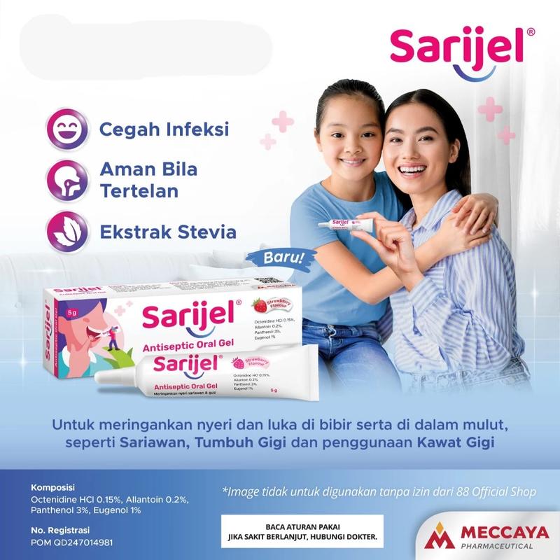 SARIJEL Oral Gel Rasa Strawberry 5 gr - Perawatan Nyeri Sariawan & Gusi, Luka Bibir & Mulut - Penyegar 2