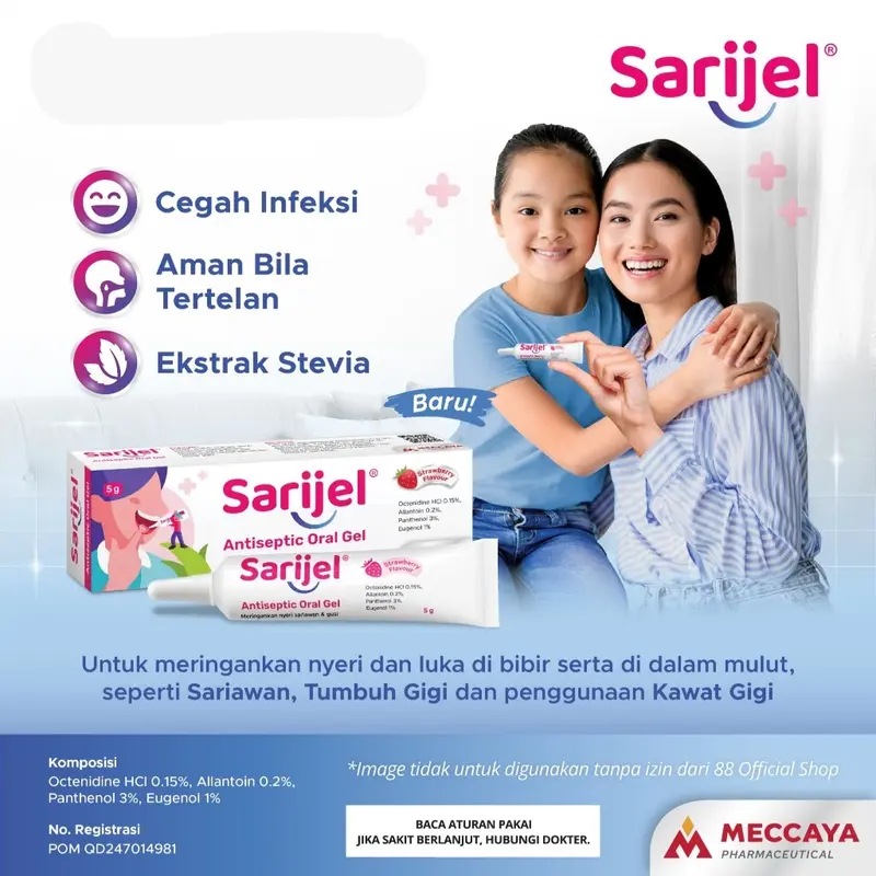 SARIJEL Oral Gel Rasa Strawberry 5 gr - Perawatan Nyeri Sariawan & Gusi, Luka Bibir & Mulut - Penyegar 2