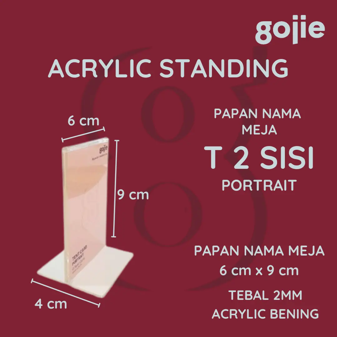 STAND KARTU NAMA AKRILIK | PAPAN KARTU NAMA MEJA 9X6 2 SISI T PORTRAIT | MIN PEMBELIAN 2 PCS