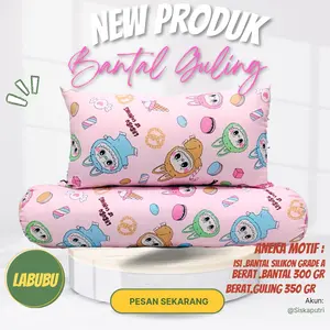 Paket Bantal Guling  Junior Anak Motif Labubu Kuromi Unicon Kuda Poni Katun Bed Polyester