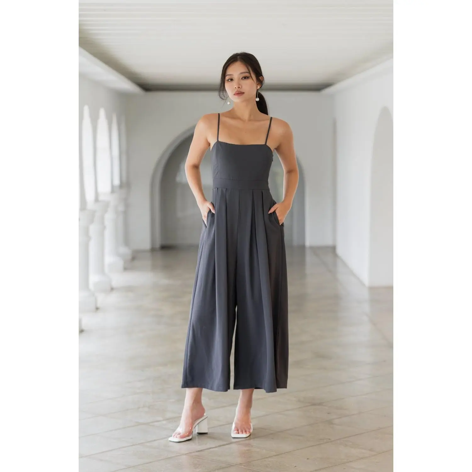 Lazie Pleated Jumpsuit  (Gunmetal)