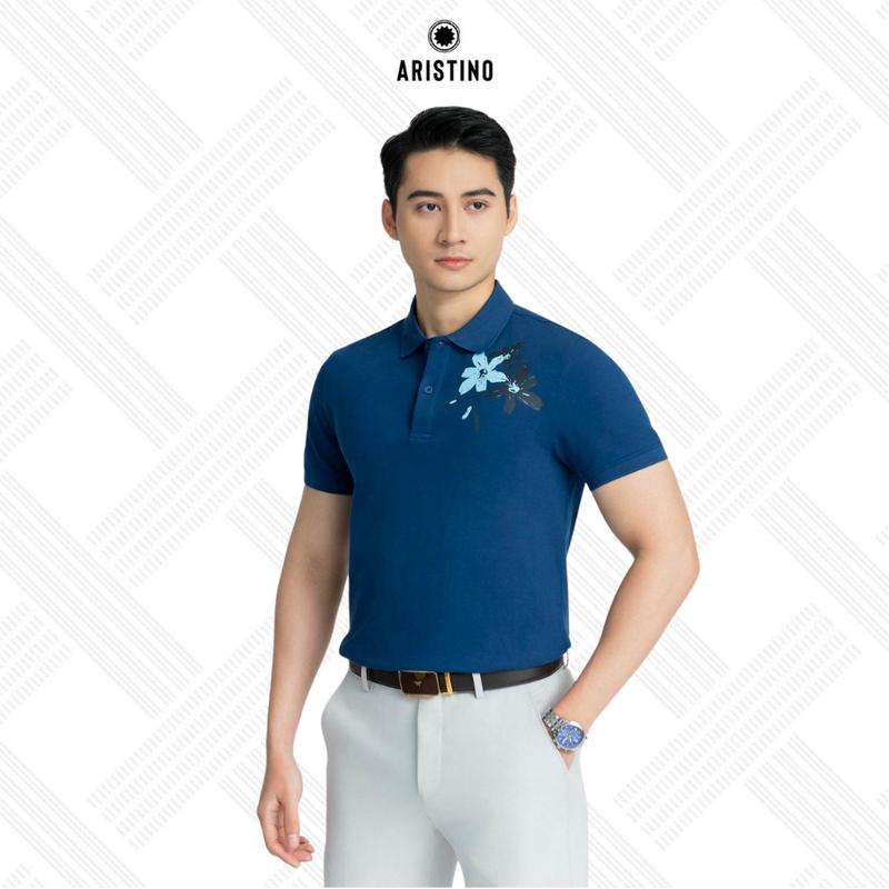 ARISTINO Áo polo nam phom dáng Slim Fit, thiết kế cổ và tay áo dệt rib khỏe khoắn và lịch sự, kết hợp họa tiết in trẻ trung APS080AZ