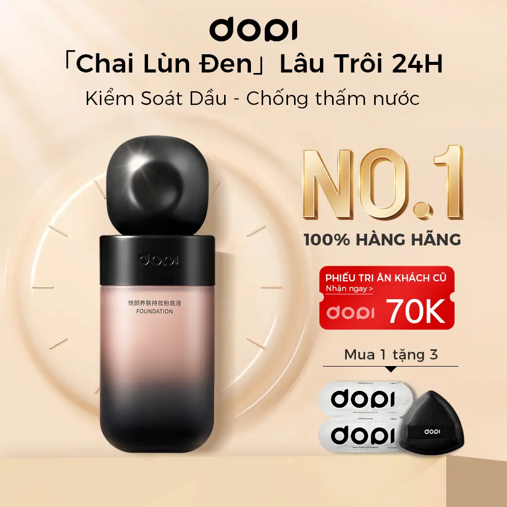 Giữ Lớp Make Up 24h「Chai Lùn Đen」Kem Nền DOPI 35ml, Kiểm Soát Dầu, Kết Cấu Dạng Kem, Lâu Trôi, Không Thấm Nước, Chống Mồ Hôi, Kem Che Khuyết Điểm