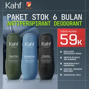 [KAHF BUNDLE 3IN1 PAKET DEODORANT] Triple Pack Kahf Deodorant Roll On Antiperspirant 45 ml - 3 pcs Deodoran Pria Freshness All Day, 0% Alcohol, Easy Application - Anti Iritasi, Bebas Bau, Tahan Keringat - Suitable for Daily Use
