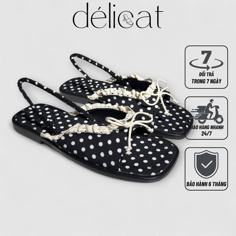 (Chân ốm lùi size) Giày nữ sandal quai nơ phối ren xinh xắn Délicat D236