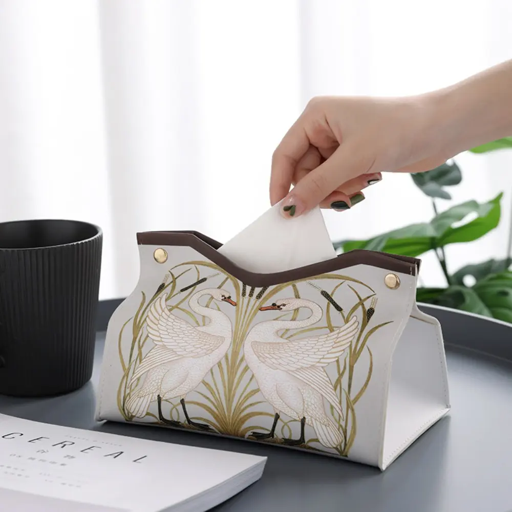Easy to Carry PU Tissue Box Printing Floral Paint Tissue Box Household Tissue Box