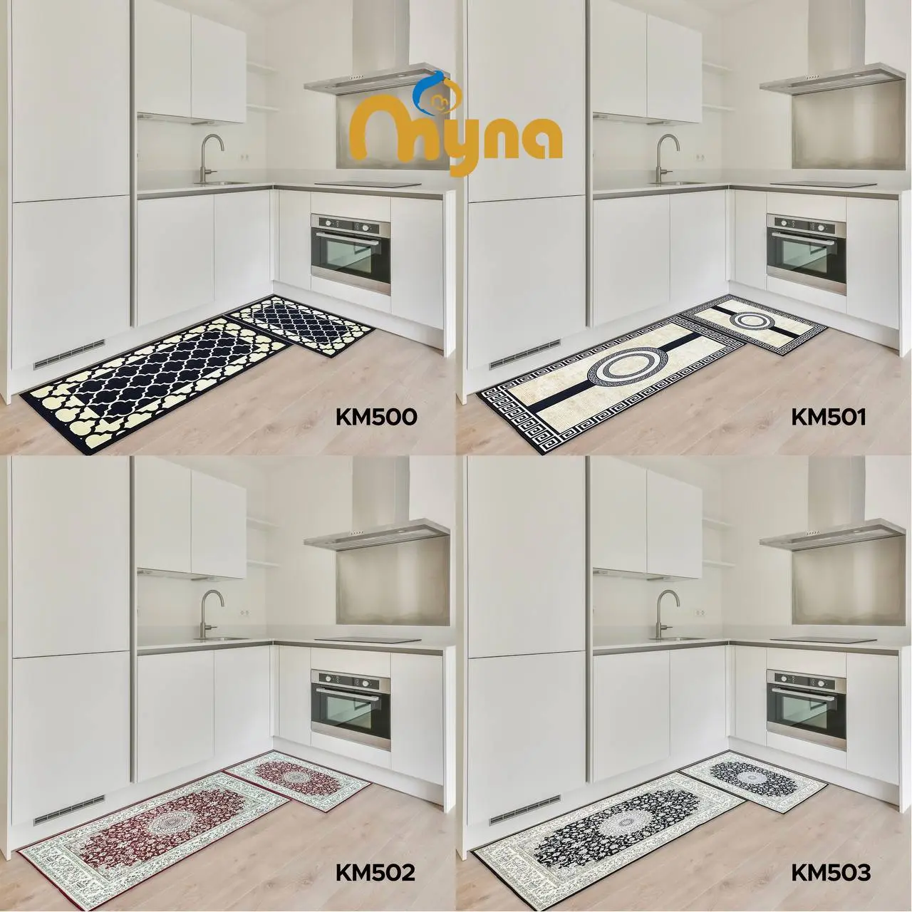 Myna kitchen mat 2-in-1 printed crystal velvet kitchen floor mat, bedroom living room toilet carpet, waterproof and stain-resistant, modern printed design floor mat Anti-skid Indoor Absorbent Soft