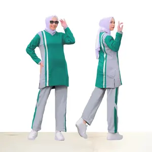 SET MUSLIMAH CLOTHING Setelan Training Olahraga Wanita Muslimah Lengan Panjang Bahan Babyterry Size L XL XXL XXXL Adem / 37669