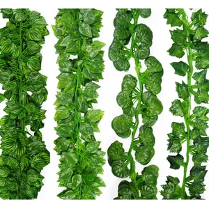 (12 PCS) 2.3M Daun Plastik Rambat Artificial Sri gading Sirih Gading Siri Gading Srigading Juntai , Ivy, Anggur, Semangka, Maple Oranye, Flowercrown. Rotan Dinding tanaman hias gantung daun hias hanging tree