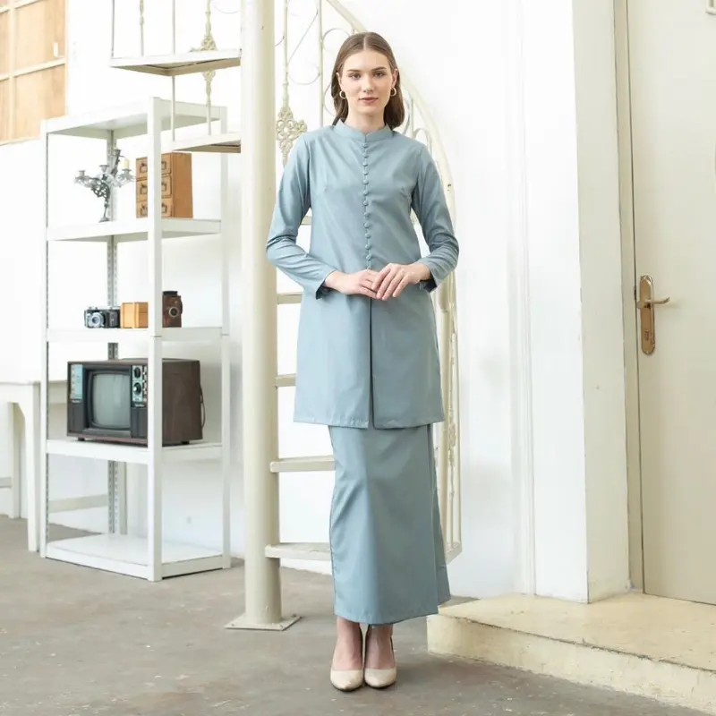 Ameera kurung melayu premium terbaru baju kurung melayu simple mewah Satin Muslim Kancing Panjang 6