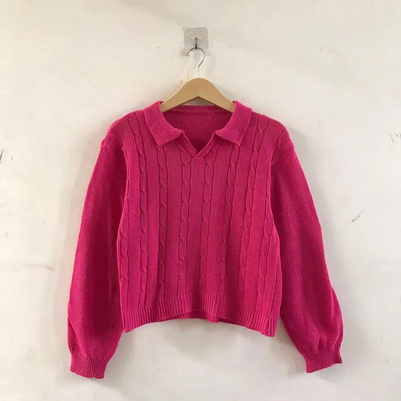Clara polo cable Blouse crop Atasan wanita kekinian Tebal 0