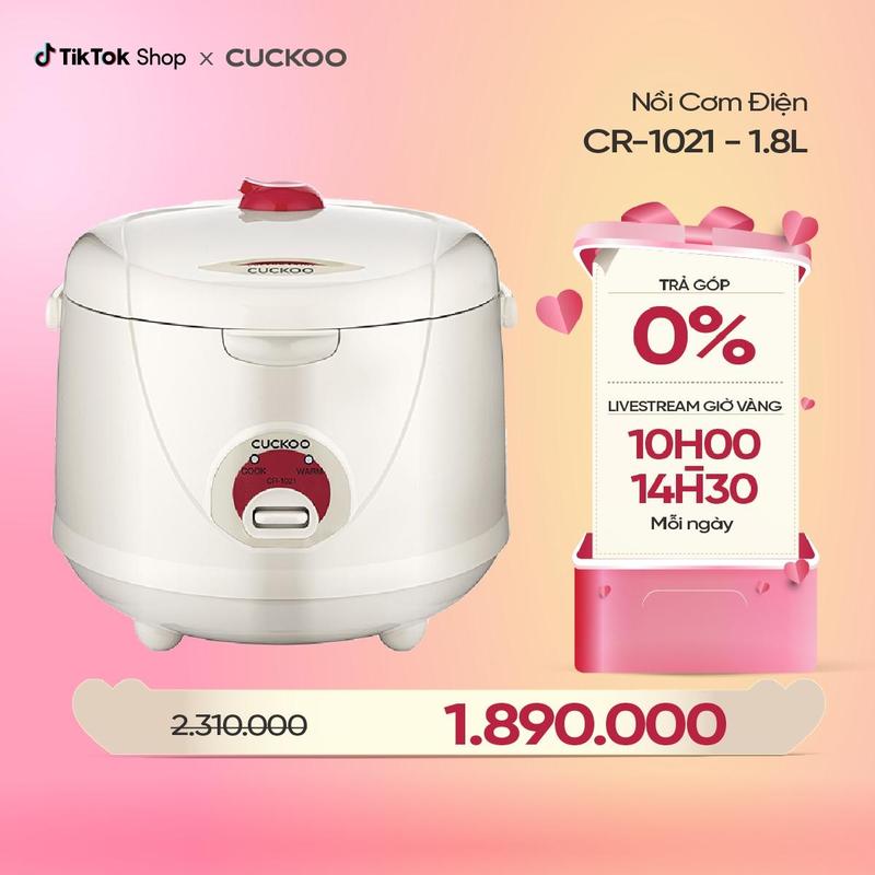 Nồi cơm điện Cuckoo 1.8 lít CR-1021 màu trắng - bản quốc tế tiếng Anh - Hàng chính hãng Cuckoo Việt Nam