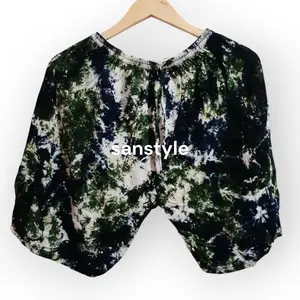 SANSTYLE Celana Santai Pendek Bernuansa Pantai Cocok untuk Segala Aktivitas Shorts Katun Rayon Wanita Motif Hitam