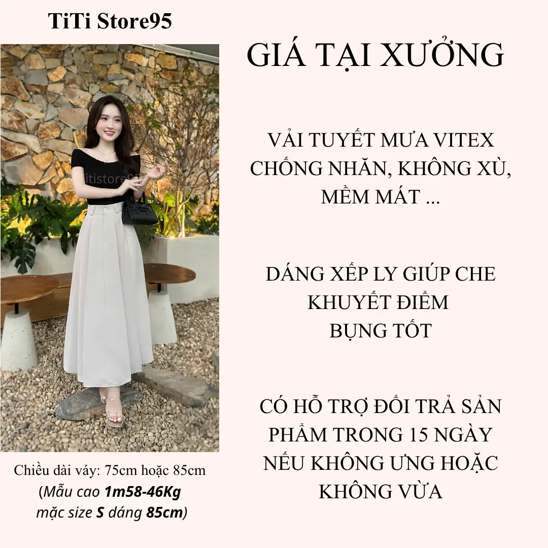 Chân váy xếp ly bồng bềnh công sở thanh lịch 2 dáng dài ~87cm hoặc ~75cm ( có hai túi) vải Vitex | BigBuy360 - bigbuy360.vn Chân váy xếp ly bồng bềnh công sở thanh lịch 2 dáng dài ~87cm hoặc ~75cm ( có hai túi) vải Vitex | BigBuy360 - bigbuy360.vn
