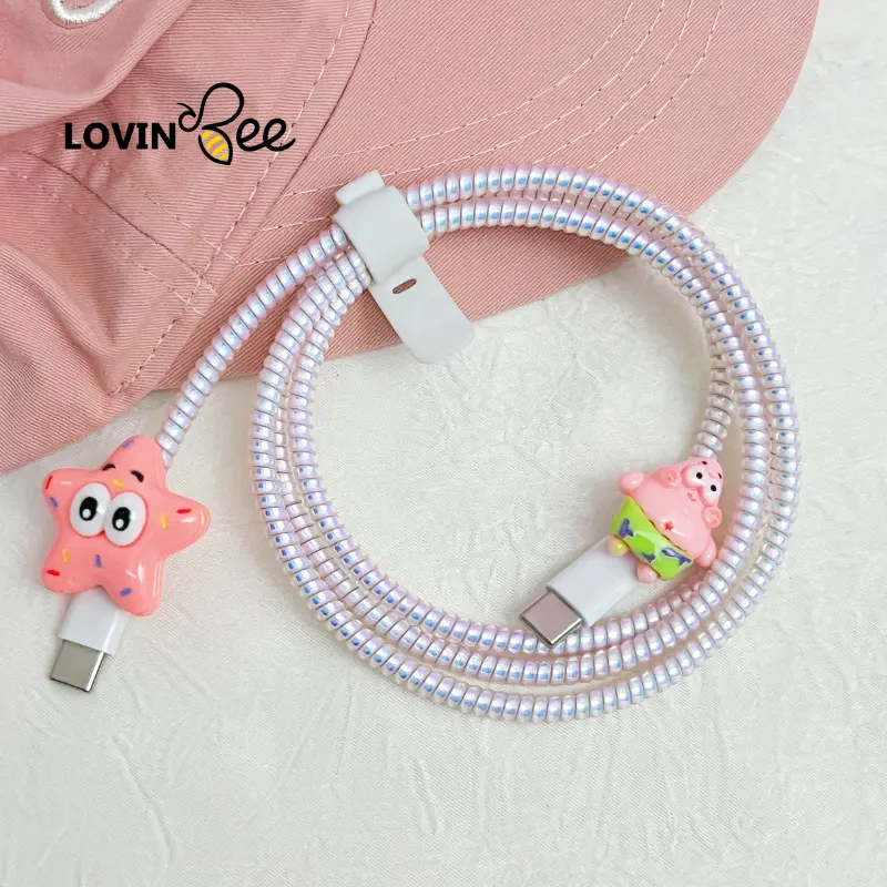 Pelindung Kabel Charger 1 Set 4 Item Kabel Data Kawat Kabel Hp Untuk Iphone Samsung Xiaomi Oppo Android Universal Motif Kartun Lucu 3