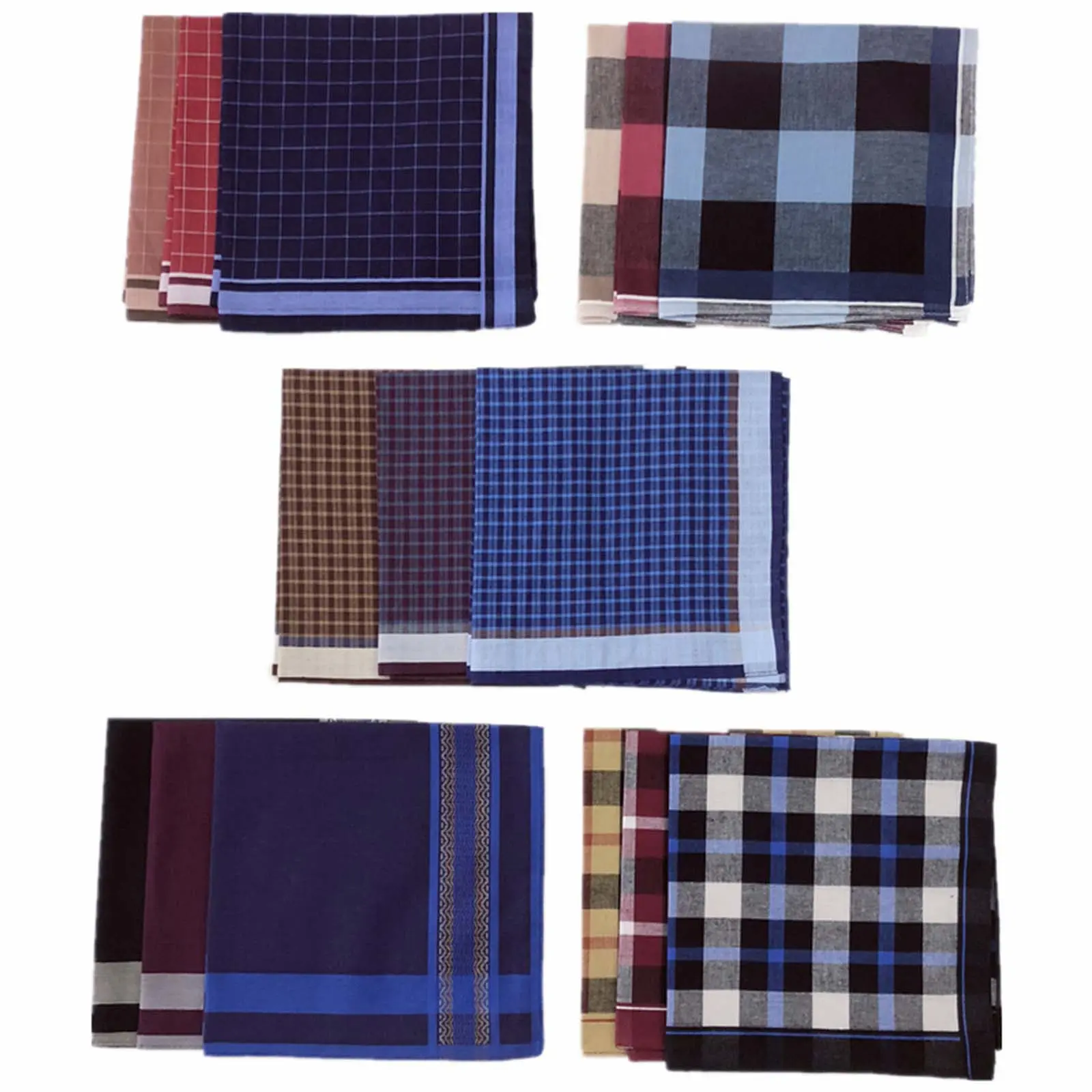 6Pcs Plaid Handkerchief Classic Men's Handkerchiefs Assorted Color Lightweight Comfortable Hankies for Wedding Grooms Party Prom Dark Casual Comfortable Reusable Men's Handkerchiefs