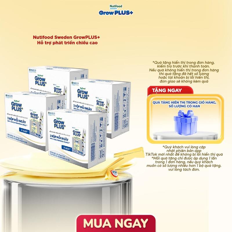 [Creator] Combo 4 x Thùng 24 hộp 110ml sữa Bột Pha Sẵn Nutifood Sweden GrowPLUS+ : 4 Bạc/4 Vàng Immunel/ 2 Bạc + 2 Vàng Immunel(4 Thùng x 2.64L)
