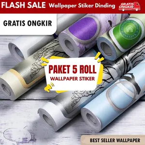 Paket 5 Roll Sooku Wallpaper Stiker Dinding Motif Polkadot 4 Meter Bahan Kertas PVC Anti Air