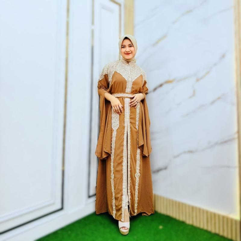 Kaftan Meera Abaya Viral Terlaris Set Inner Gamis Dress Wanita  Muslim Lebaran 7
