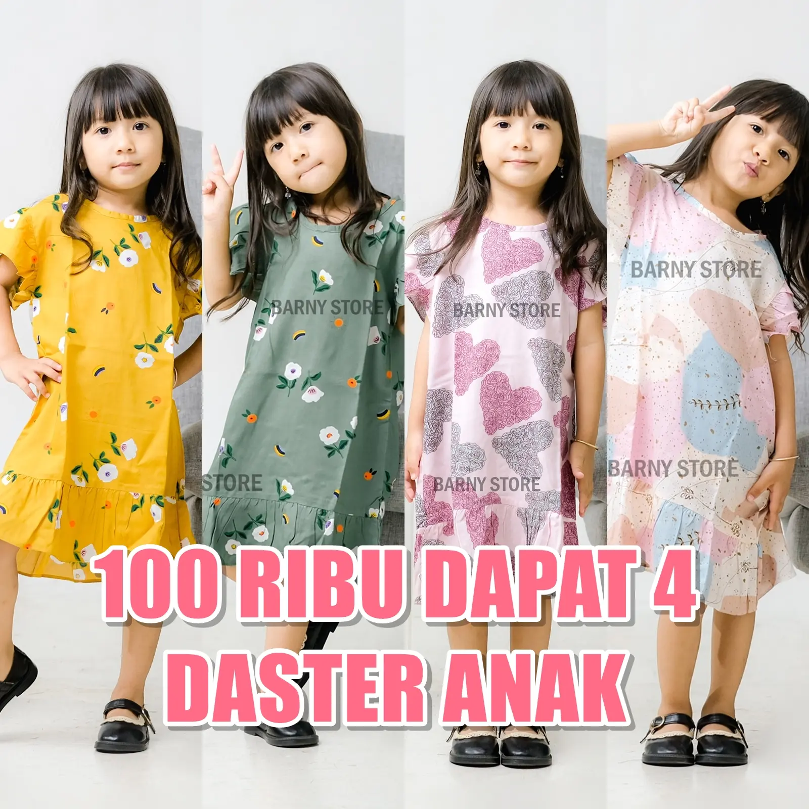 100 RIBU DAPAT 4 PAKET DASTER ANAK BAHAN RAYON PREMIUM, DRESS ANAK KEKINIANN BAJU TIDUR ANAK Fit Lembut Nyaman Panjang Pendek Rayon Katun Motif