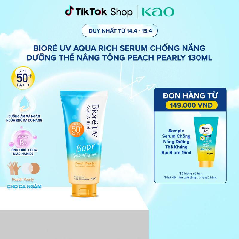 Biore UV Aqua Rich Serum Chống Nắng Dưỡng Thể Nâng Tông Peach Pearly 130ml kem chống nắng body  biore