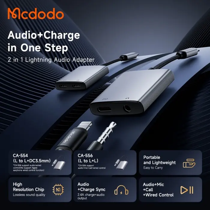 Mcdodo Adapter 2 in 1 Lightning to Jack 3.5 mm AUX Lightning Iphone 12 1