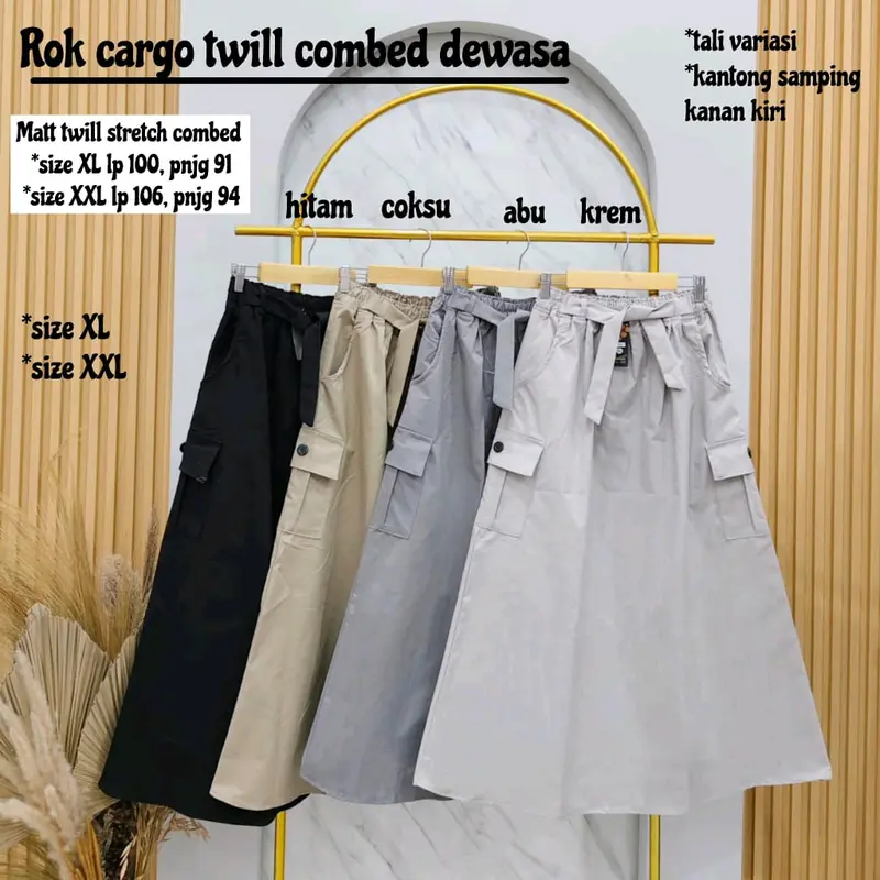 [Sabilla] Rok Cargo Dewasa Jumbo Linen & Twill Stretch Combed Ukuran XL & XXL 5