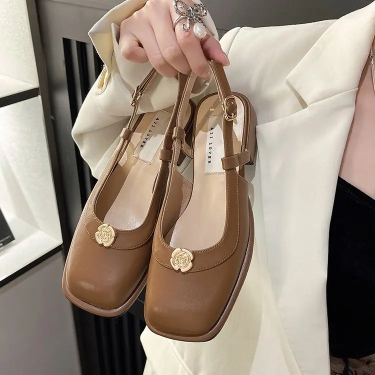 New Summer Women Sandals Temperament Thick High Heel Mary Jane Females Sandals Fashion Cozy Cute Retro Breathable Daily Shoes