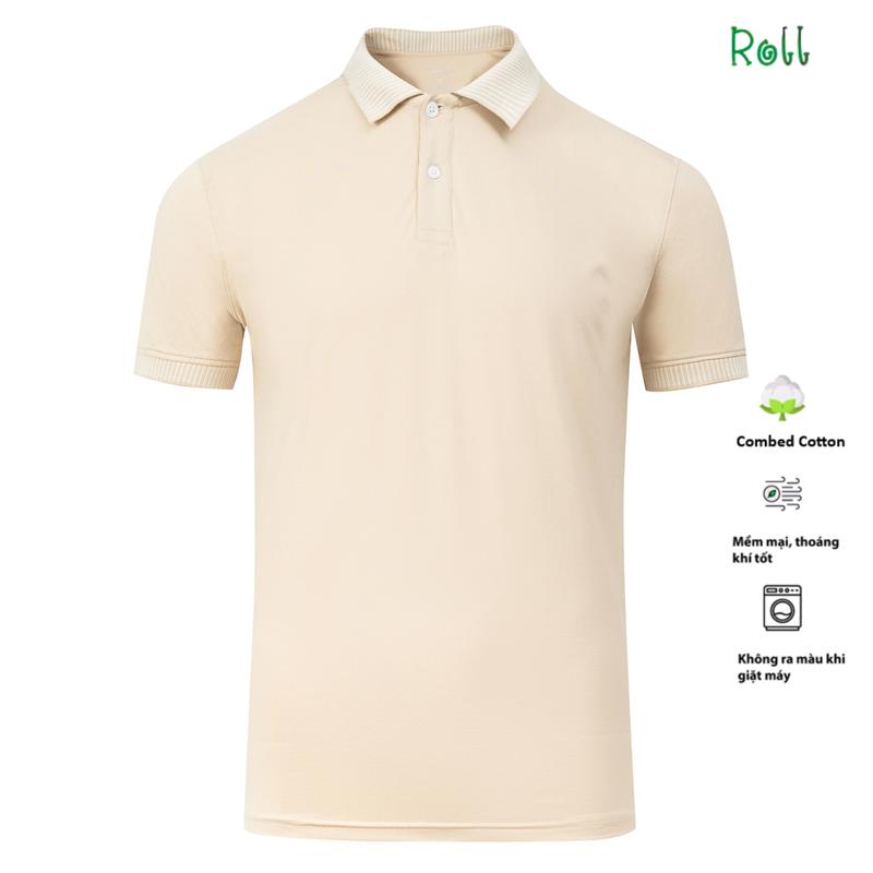 Áo polo nam Roll màu be vải Cotton Suplima chất xịn mềm mại lành tính không bai xù form chuẩn dễ mặc trẻ trung Menswear Ngắn Tay Có Cổ Shirt
