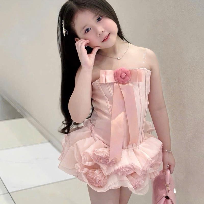 Đầm đi tiệc cho bé gái co 2 màu hồng , đỏ .