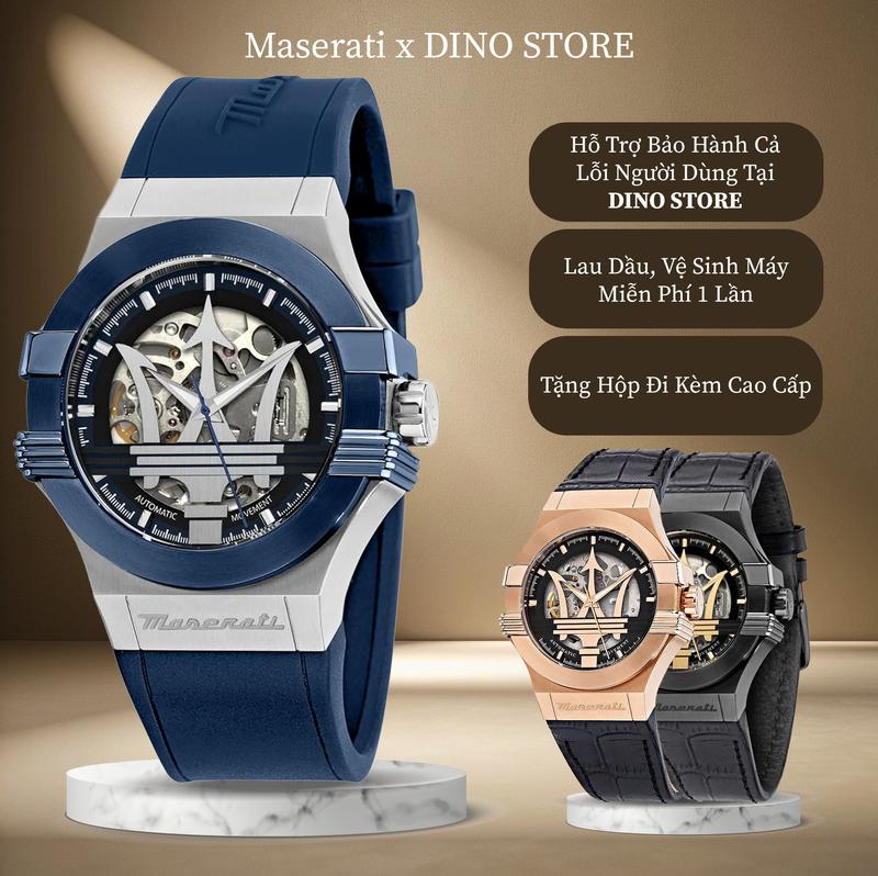  Đồng Hồ Maserati Phiên Bản Lộ Cơ Máy Nhật Núm Ren Vặn 100M Chống Nước Cơ Nam Size 42mm   Bảo Hành Chính Hãng 5 Năm - Chống nước 10ATM   