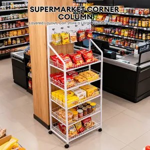 Rak Snack dan Minuman Serbaguna Display Makanan Multi Layer dengan Roda 360° untuk Dapur dan Kamar Penyimpanan Baja Karbon Stabil 3-5 Lapis