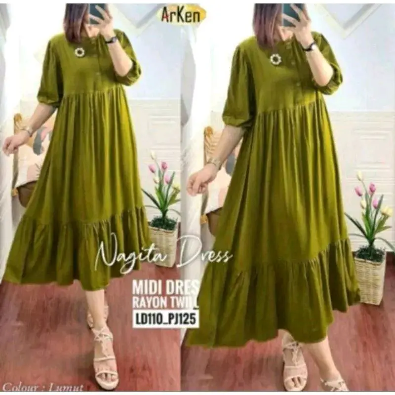 Daster Nabila Polos Jumbo Rayon Premium // Dress midi Jumbo rayon premium Nyaman Wanita Bumil Kancing Karet 4