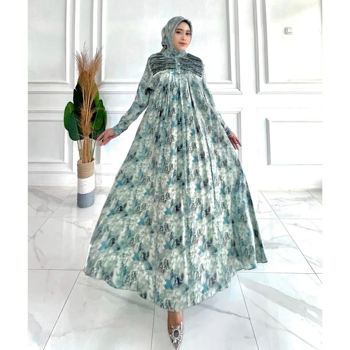 GAMIS SHIMER SET HIJAB S4 6470  BY HAMIDAH COLEKTION
