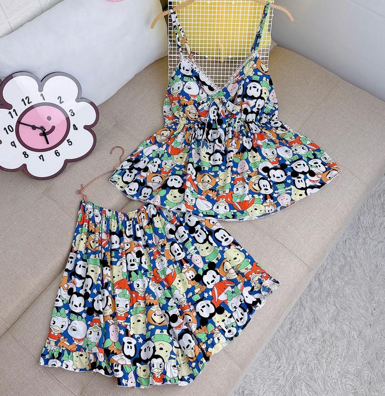  Bigsize 60kg-90kg Bộ ngủ tole hai dây có mút mềm mịn mát cho Nữ họa tiết cute dễ thương quần bèo đồ ngủ quyến rũ bigsize 