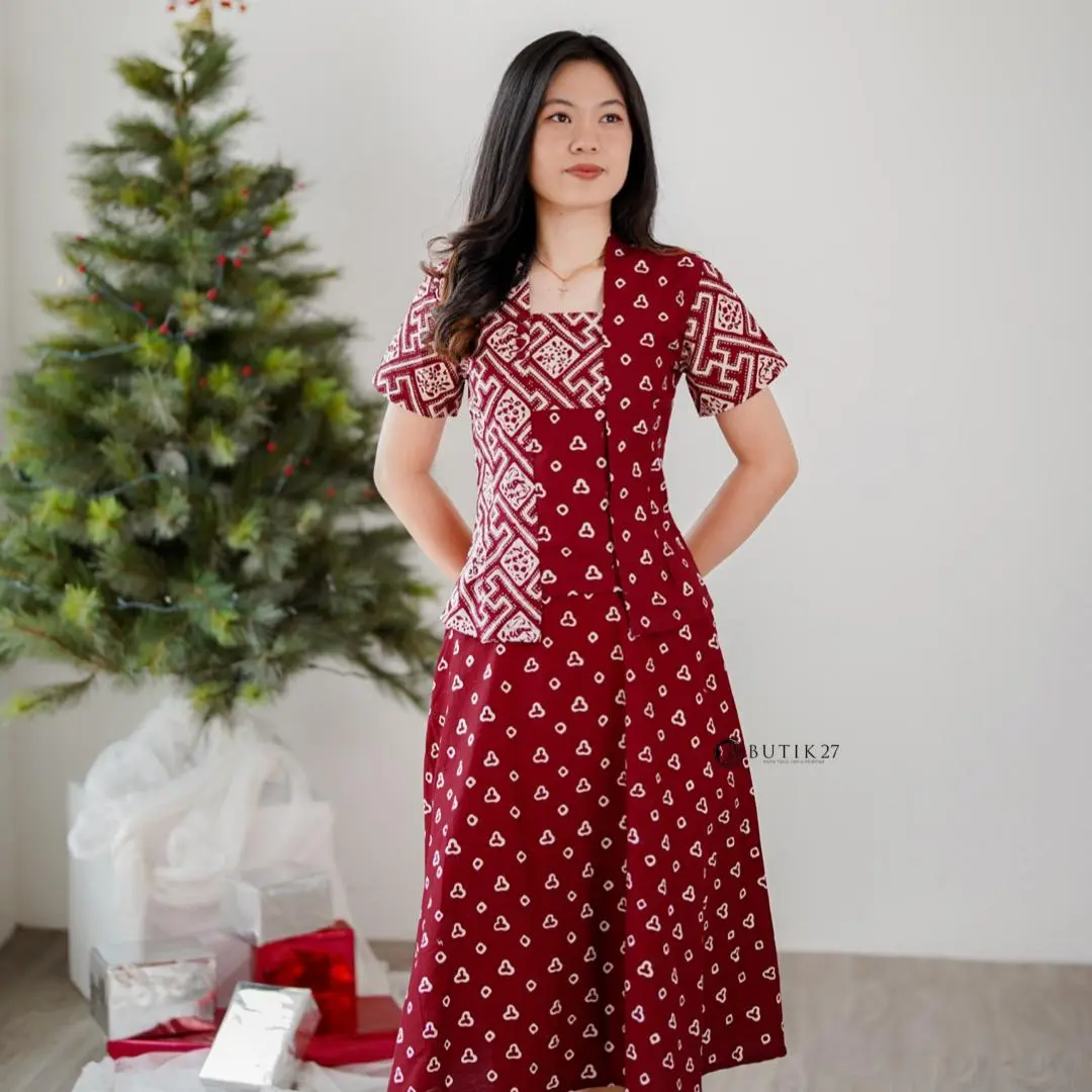 BUTIK27 - Kutu Baru Set Wanita Maroon/Navy