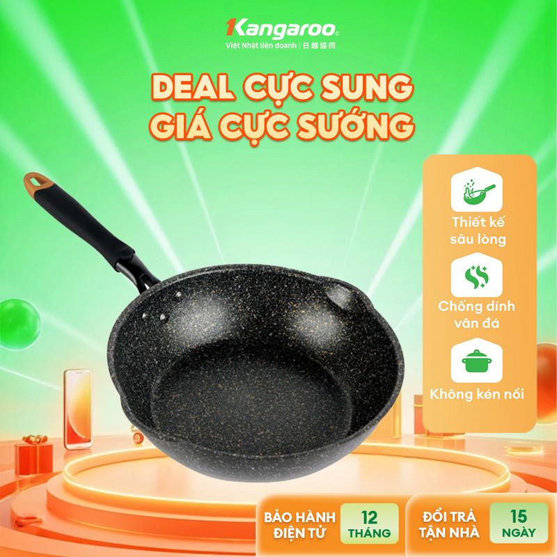 [ QL ] Chảo sâu lòng chống dính vân đá  đáy từ Kangaroo series KG662 (nấu được mọi loại bếp).