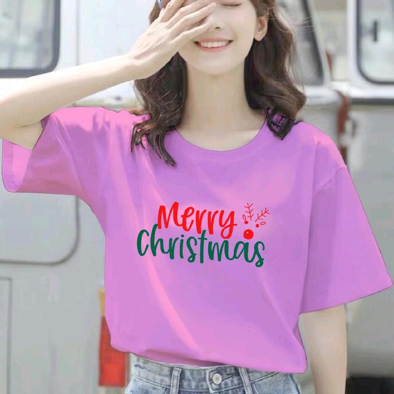 Baju Kaos Natal WANITA Motif Merry Christmas Tulisan baju natal baju natal Slim Fit Atasan Fashion tshirt baru 6