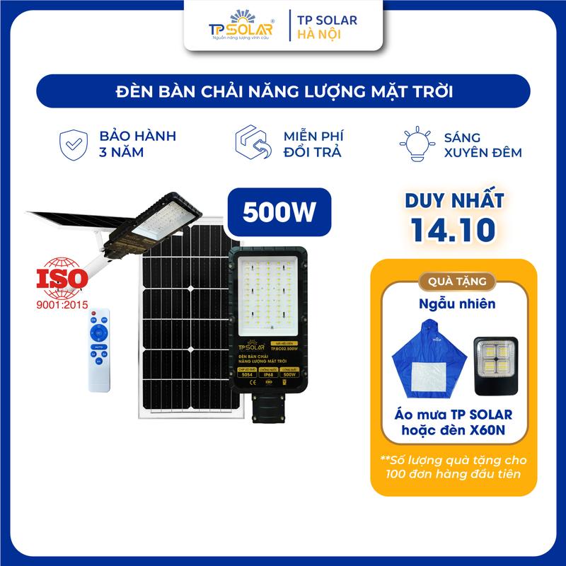 Đèn Bàn Chải Mắt Ngọc Năng Lượng Mặt Trời TP SOLAR Công Suất 500W TP.BC02.500 Led 5054 Siêu Sáng, Pin Mono Sạc Nhanh, Vỏ Nhôm Nguyên Khối