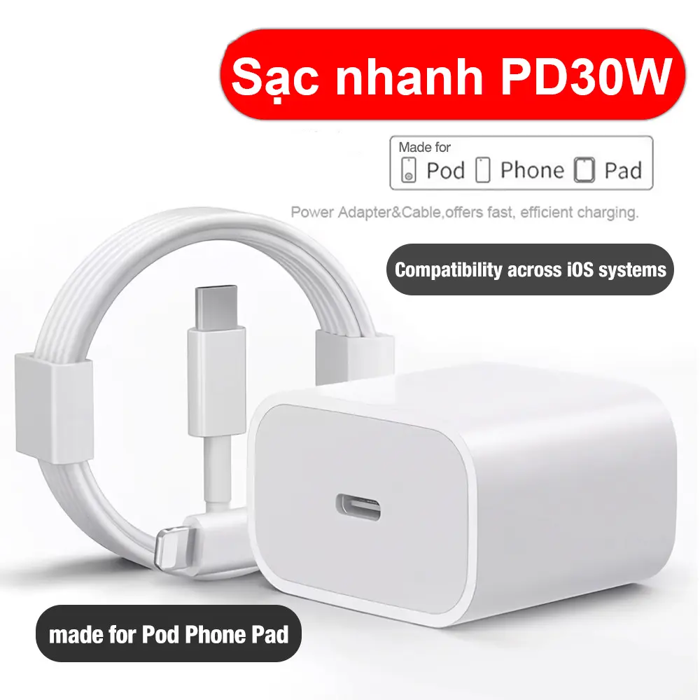 Bộ sạc nhanh, PD 30W, Cáp sạc nhanh, Áp dụng cho iPhone 14, 13, 12, 11, Pro Max, XS, XR, X, 8 Plus, 7, 6, Điện thoại và iPad, Phụ kiện iPod