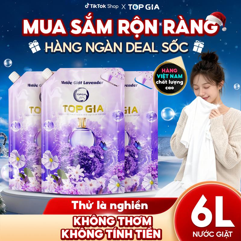   COMBO GIA ĐÌNH  - TỔNG 6L - Combo 3 Túi Nước Giặt TOPGIA Loại 2L Hương Lavender Nước giặt Hoa Hồng  lưu hương thơm lâu dịu nhẹ an toàn cho da làm sạch tốt làm bền màu quần áo nước  giặt NTH bta 