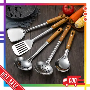 Peralatan Memasak Motif Gagang Kayu Stainless Tebal Irus Sodet Skimmer Centong Alat Masak Kayu