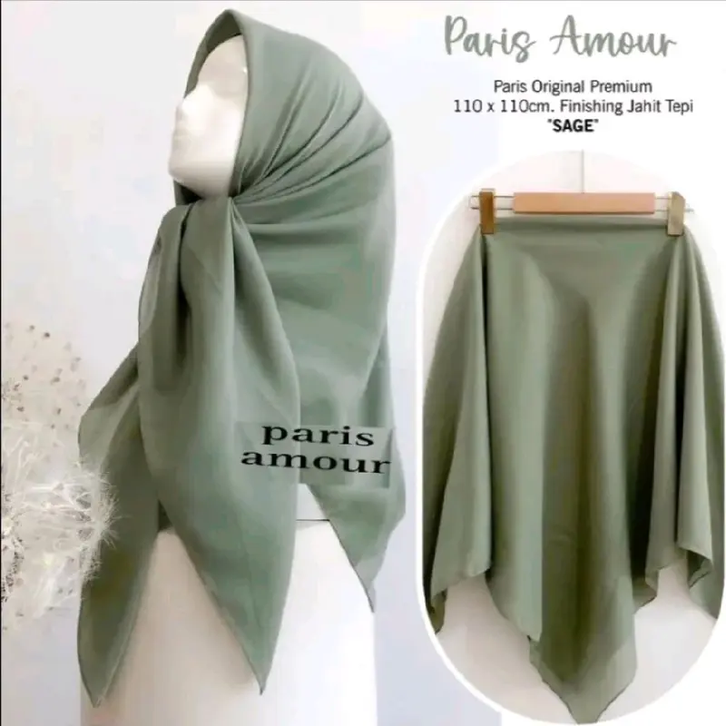 Hijab Segi Empat Paris Premium Amour Original - Katun Mikro Korea 110x110cm - Warna Pilih Sendiri - Voal, Square, Kotak, Muslim, Kerudung, Wanita 8