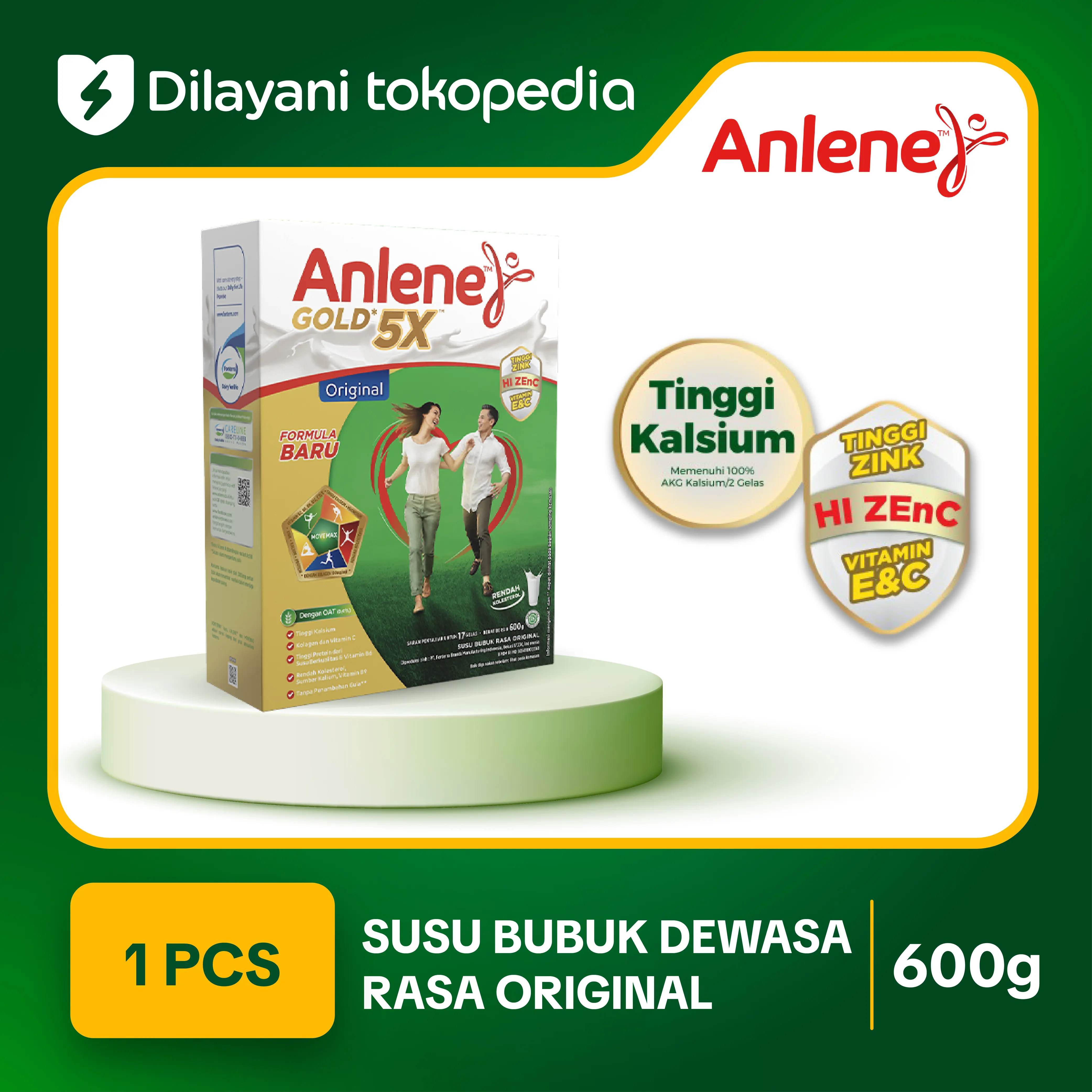 Anlene Gold 5X Susu Bubuk Dewasa Original 600g - Kuatkan Tulang, Sendi & Otot / Adult Milk Original / Dairy Milk