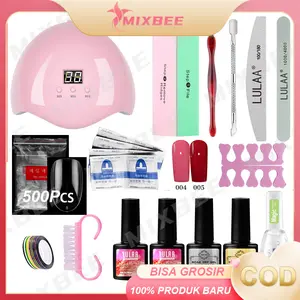1 Set Lampu Kuku UV 36W dan Kuku Palsu dan 2 Warna Cat Kuku Gel, Set Peralatan Manikur Seni Kuku, Base Coat dan Top Coat