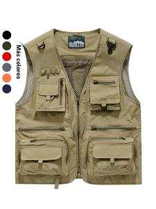 Chaleco multibolsillo para hombre, chaleco informal transpirable sin mangas con cremallera para senderismo al aire libre, viajes de campamento, ropa de hombre de moda para verano